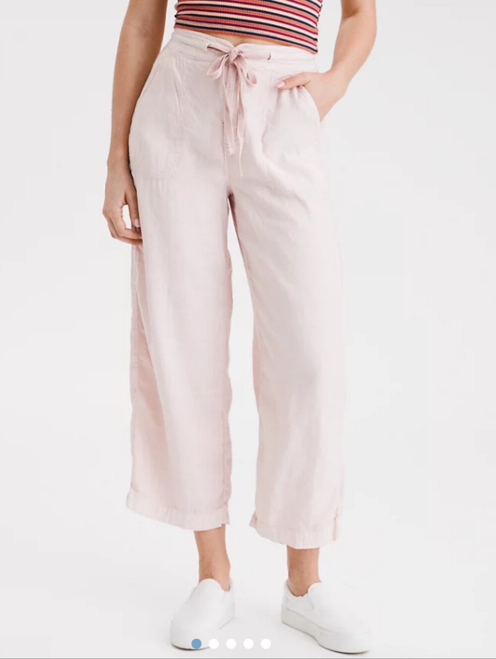 American Eagle NEW Plus Size 18: Relaxed Wide-Leg Linen Blend Pants - Light Pink